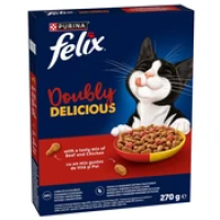 Felix Doubly Delicious сухой корм для взрослых кошек с говядиной и курицей, 270 г