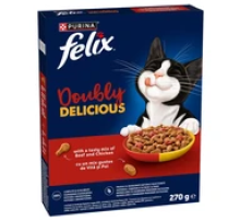 Felix Doubly Delicious сухой корм для взрослых кошек с говядиной и курицей, 270 г