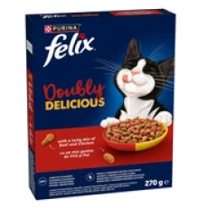 Felix Doubly Delicious сухой корм для взрослых кошек с говядиной и курицей, 270 г