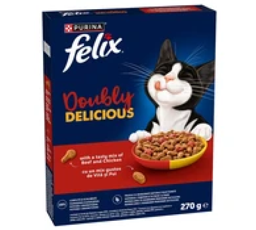 Felix Doubly Delicious сухой корм для взрослых кошек с говядиной и курицей, 270 г