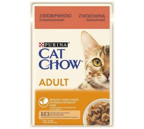 Влажный корм для кошек Purina Cat Chow Adult с говядиной и баклажанами 85гр Влажный корм для кошек Purina Cat Chow Adult с говядиной и баклажанами 85гр