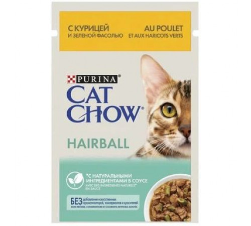 Влажный корм для кошек Purina Cat Chow Hairball с курицей и зелёной фасолью 85гр Влажный корм для кошек Purina Cat Chow Hairball с курицей и зелёной фасолью 85гр