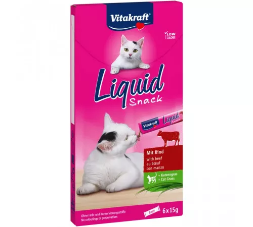 Жидкое лакомство LiquidSnack с говядиной + кошачья трава 6шт, 90гр Жидкое лакомство LiquidSnack с говядиной + кошачья трава 6шт, 90гр