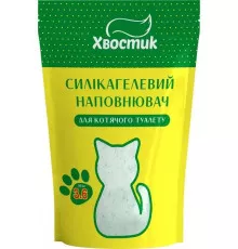 Силикагелевый наполнитель Хвостик 3.6 л / 1.35 кг крупный 1-8 мм с зелеными гранулами для котов