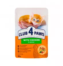 Club 4 Paws Premium влажный корм для котят со вкусом курицы в соусе 80гр