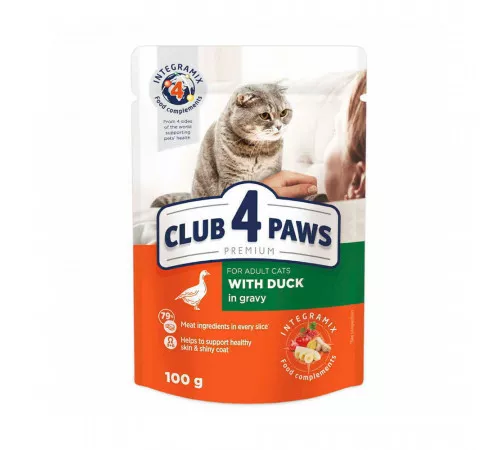 Club 4 Paws Premium влажный корм для взрослых кошек со вкусом утки в соусе 100 гр Club 4 Paws Premium влажный корм для взрослых кошек со вкусом утки в соусе 100 гр