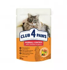 Club 4 Paws Premium влажный корм кошек, с эффектом выведения шерсти, со вкусом курицы в соусе 80 гр