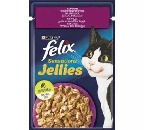 Влажный корм для кошек Purina Felix с уткой в желе со шпинатом 85гр Влажный корм для кошек Purina Felix с уткой в желе со шпинатом 85гр