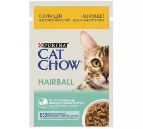 Влажный корм для кошек Purina Cat Chow Hairball с курицей и зелёной фасолью 85гр Влажный корм для кошек Purina Cat Chow Hairball с курицей и зелёной фасолью 85гр
