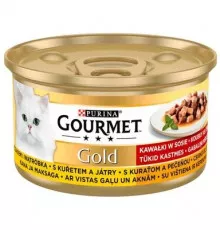 Влажный корм для кошек Purina Gourmet Gold с курицей и печенью в соусе 85гр