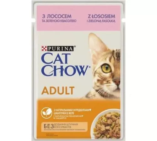 Влажный корм для взрослых кошек Purina Cat Chow Adult с лососем и зеленой фасолью 85гр Влажный корм для взрослых кошек Purina Cat Chow Adult с лососем и зеленой фасолью 85гр